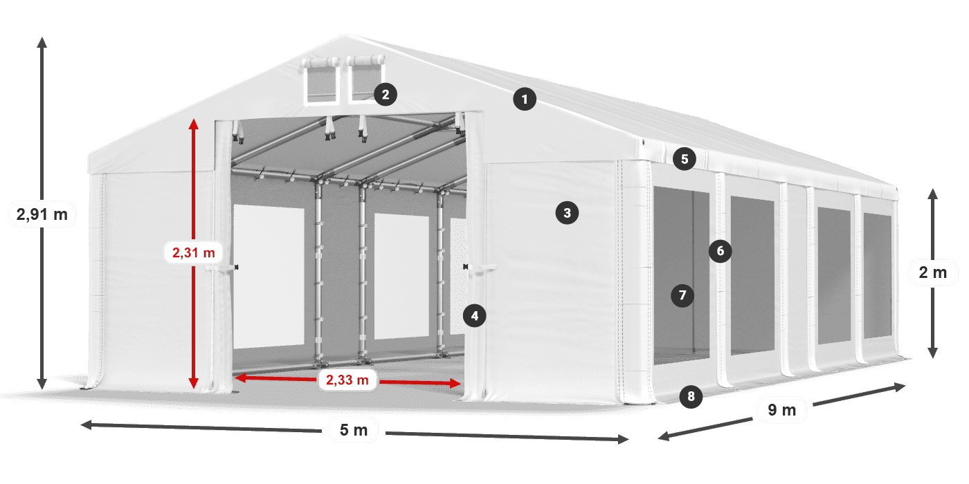 Strecha: MS 580 PVC Steny: MS 580 PVC 2 m legenda