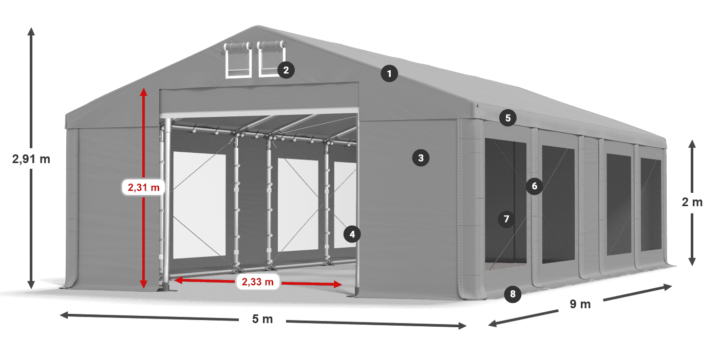 Strecha: MS 580 PVC Steny: MS 580 PVC 2 m legenda