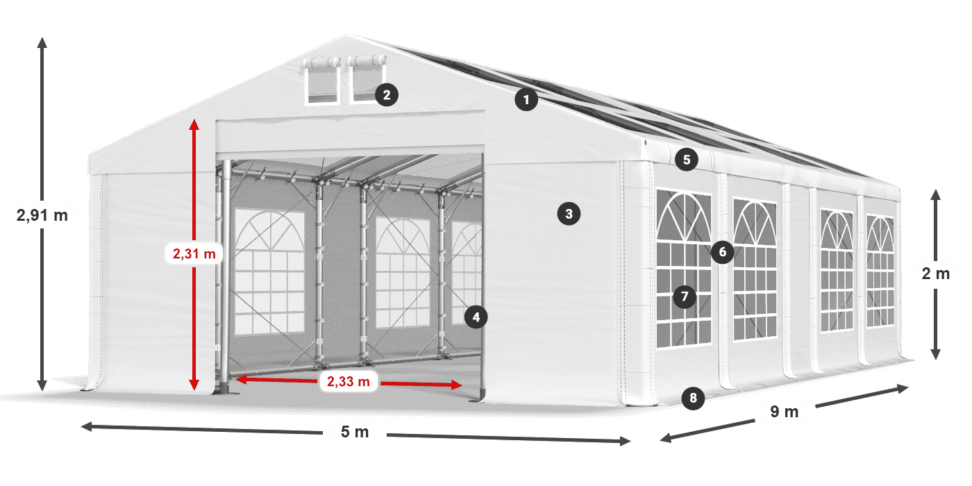 Strecha: MS 580 PVC Steny: SD 500 PVC 2 m legenda