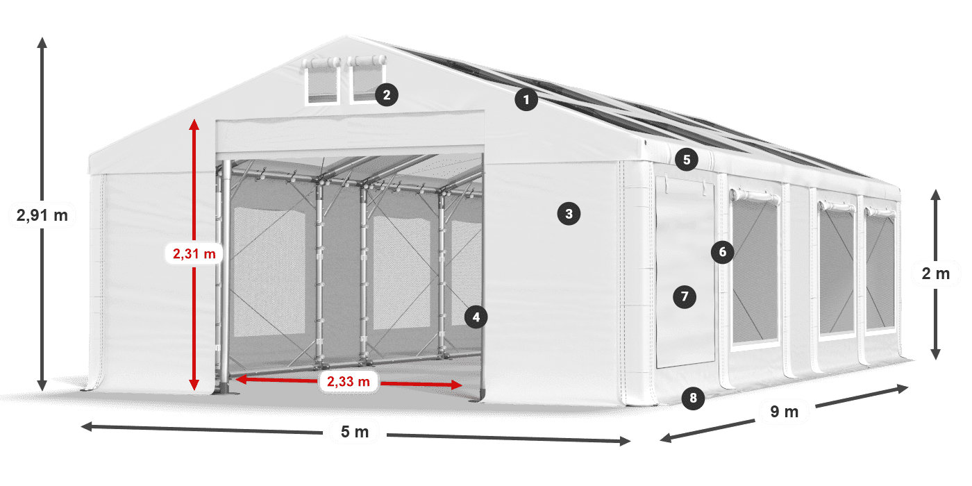 Strecha: MS T 580 PVC Steny: SDM 500 PVC 2m legenda