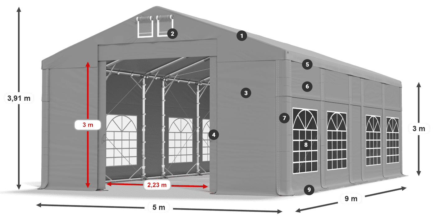 Strecha: FR 620 PVC Steny: SD 500 PVC 3m legenda