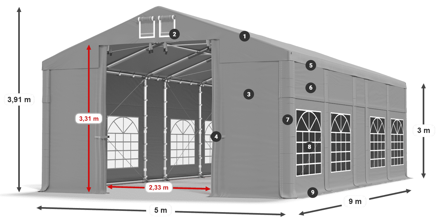 Strecha: FR 620 PVC Steny: SD 500 PVC 3m legenda