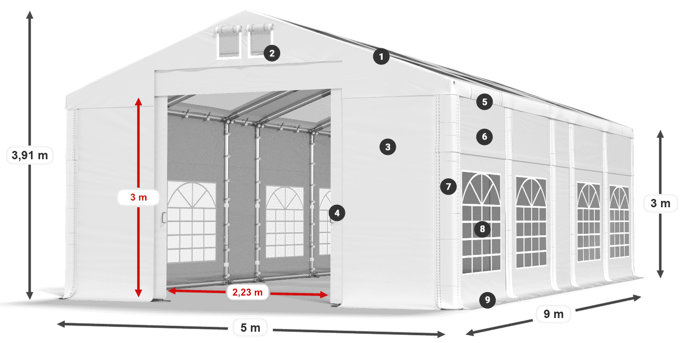 Strecha: MS T 580 PVC Steny: FR 620 PVC 3m legenda
