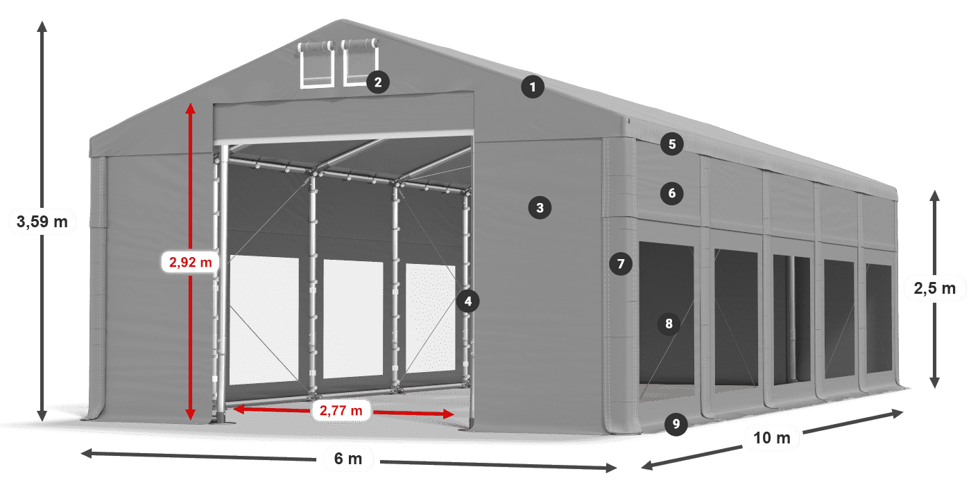 Strecha: FR 620 PVC Steny: MS 580 PVC 2,5 m legenda