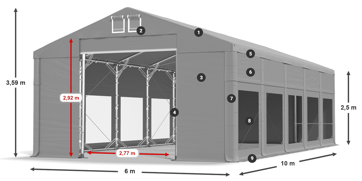 Strecha: MS 580 PVC Steny: MS 580 PVC 2,5 m legenda