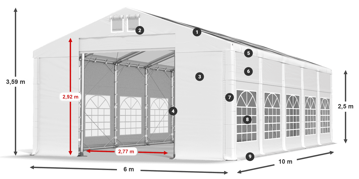 Strecha: MS 580 PVC Steny: SD 500 PVC 2,5 m legenda