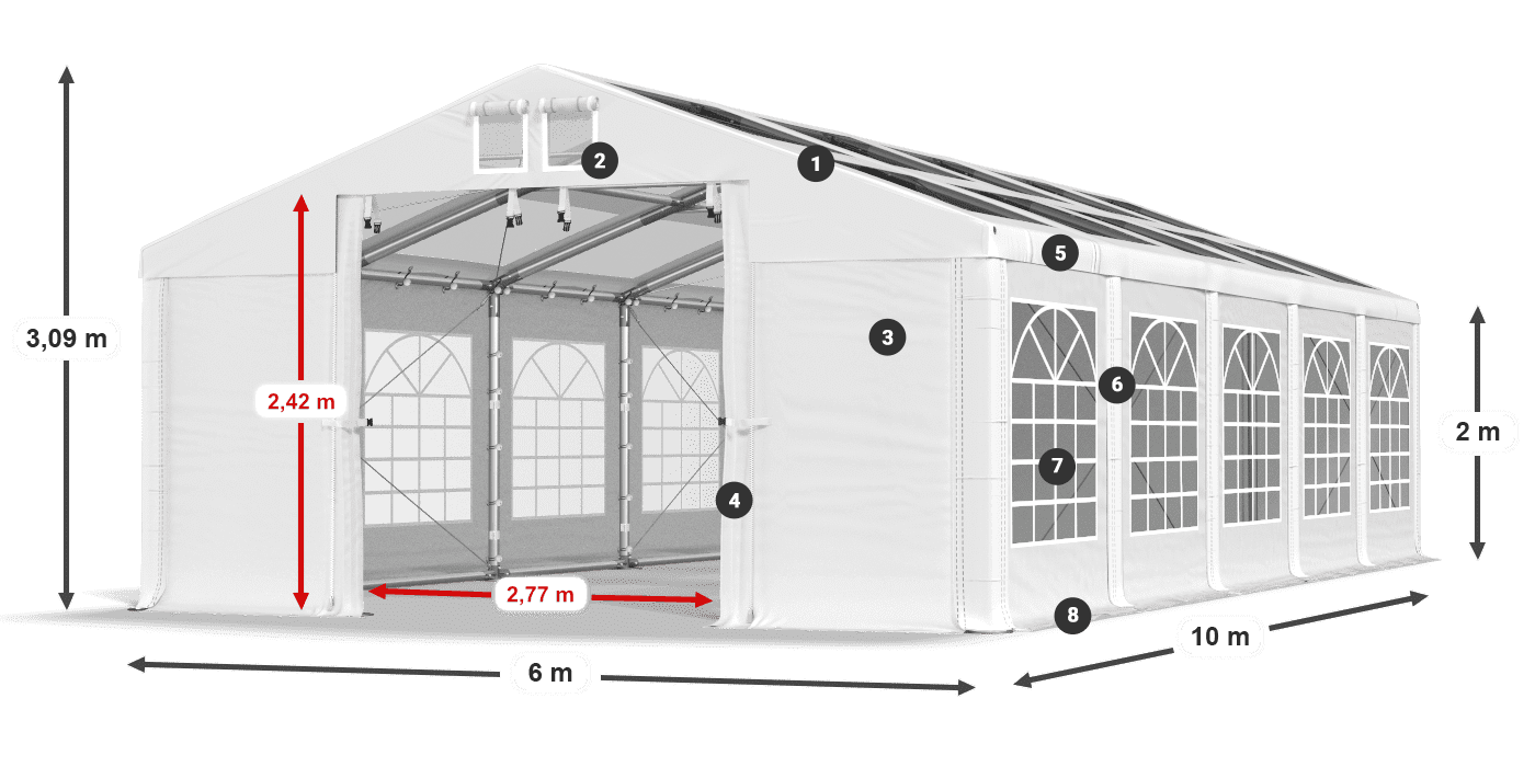 Strecha: MS T 580 PVC Steny: FR 620 PVC 2m legenda