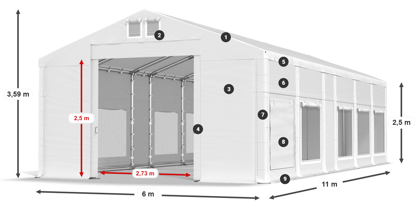 Strecha: FR 620 PVC Steny: SD 500 PVC 2,5 m legenda