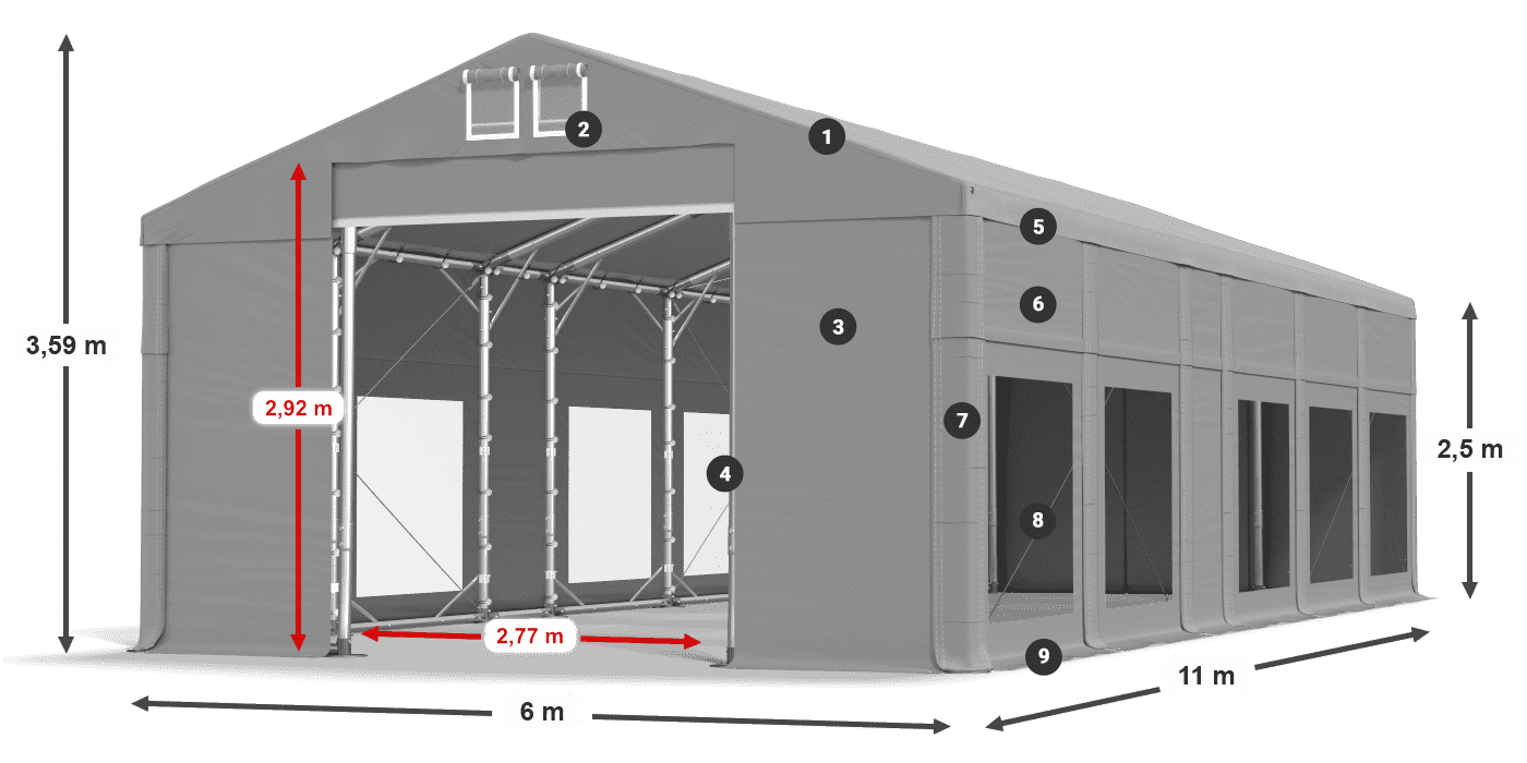 Strecha: MS 580 PVC Steny: MS 580 PVC 2,5 m legenda