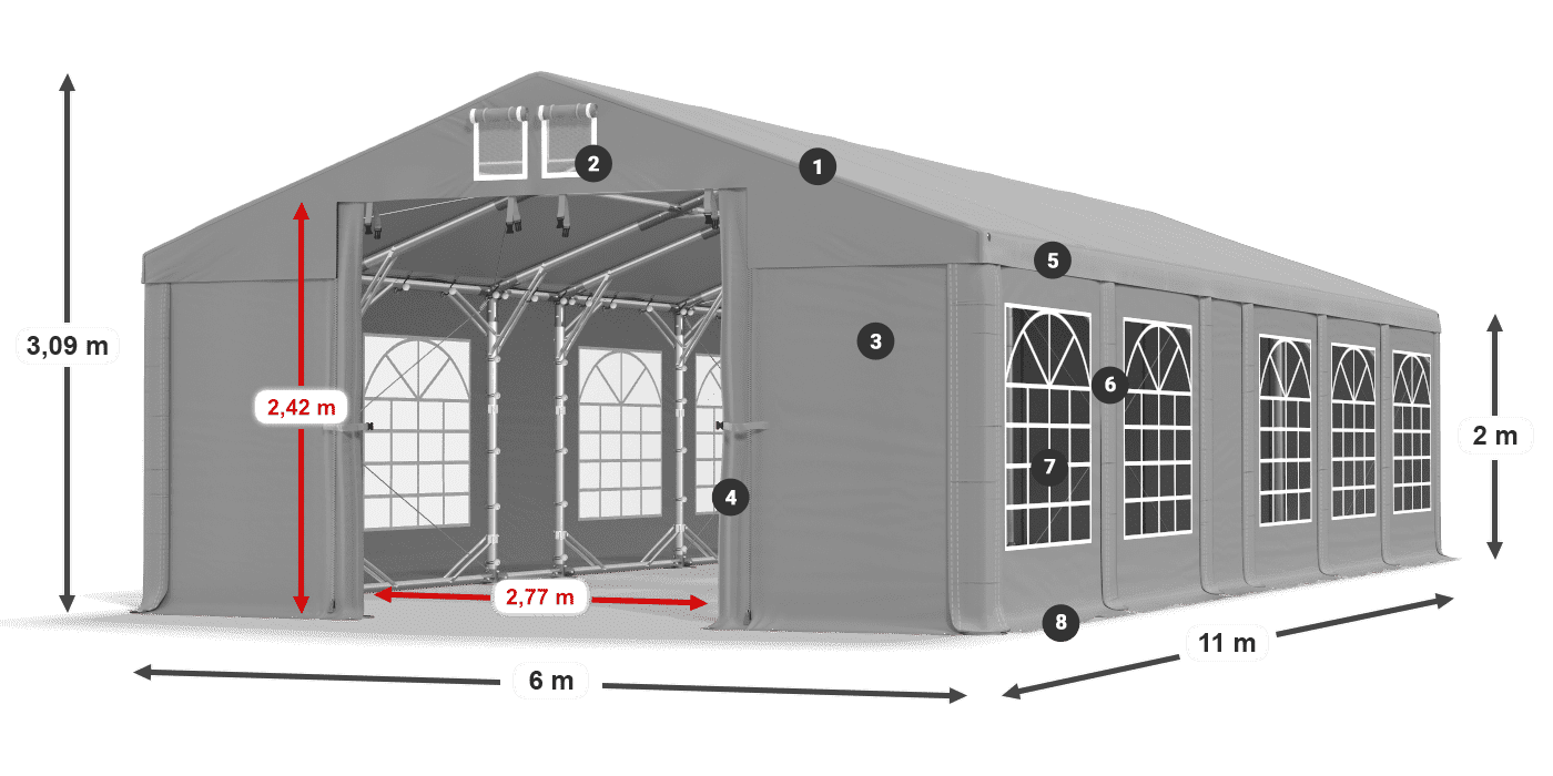 Strecha: FR 620 PVC Steny: SD 500 PVC 2 m legenda