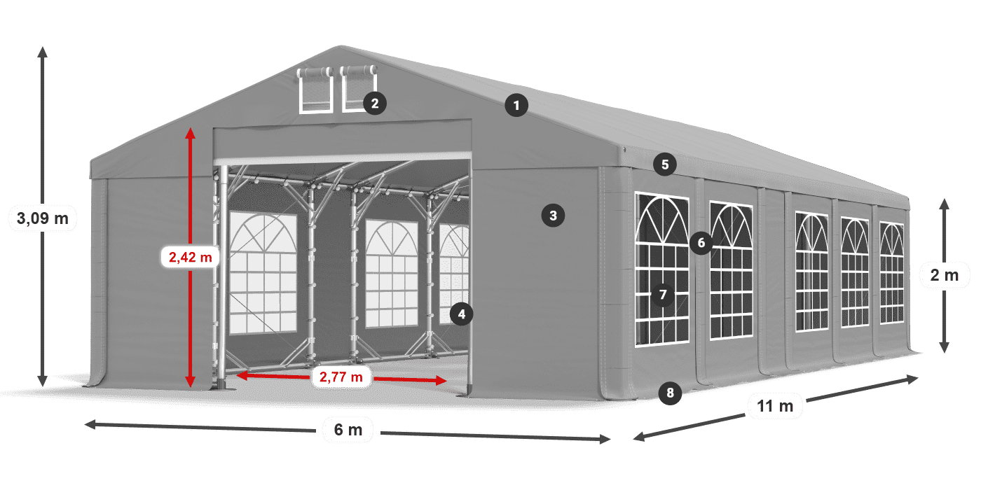 Strecha: FR 620 PVC Steny: SD 500 PVC 2 m legenda