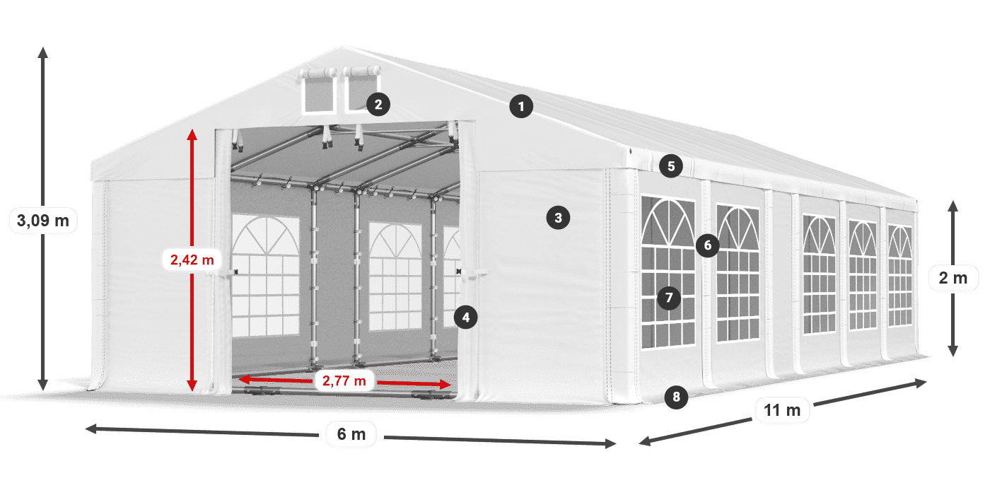 Strecha: FR 620 PVC Steny: SD 500 PVC 2 m legenda