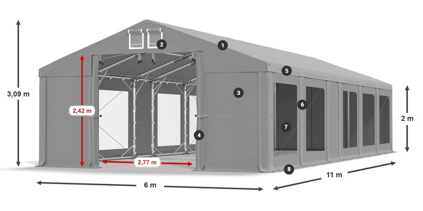 Strecha: MS 580 PVC Steny: MS 580 PVC 2 m legenda