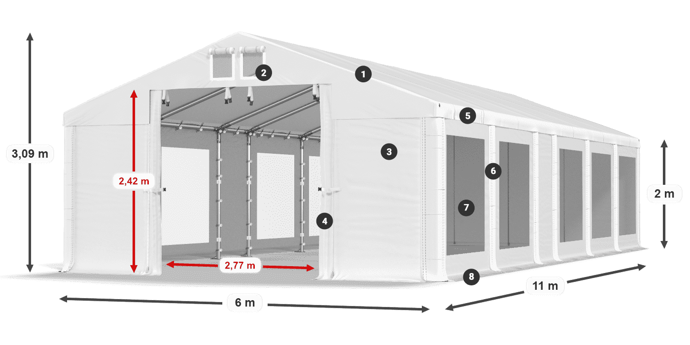 Strecha: MS 580 PVC Steny: MS 580 PVC 2 m legenda