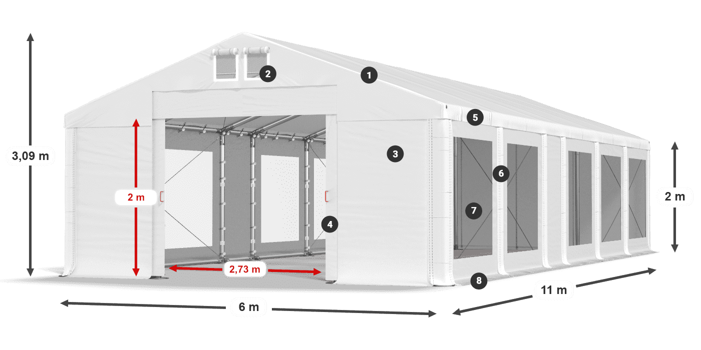 Strecha: MS 580 PVC Steny: MS 580 PVC 2 m legenda