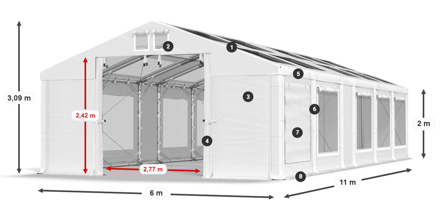 Strecha: MS T 580 PVC Steny: SDM 500 PVC 2m legenda