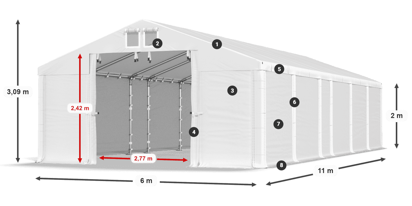 Strecha: MS 580 PVC Steny: SD 500 PVC 2 m legenda