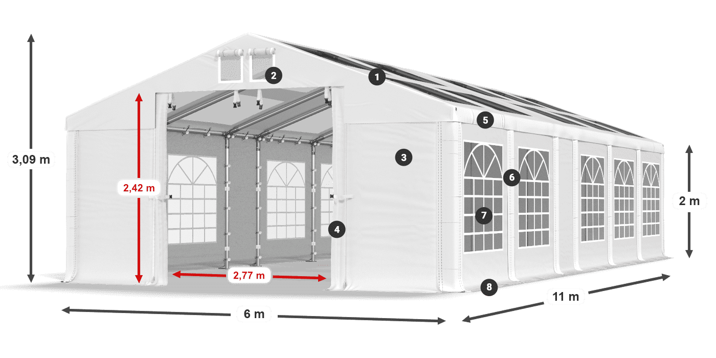 Strecha: MS 580 PVC Steny: SD 500 PVC 2 m legenda