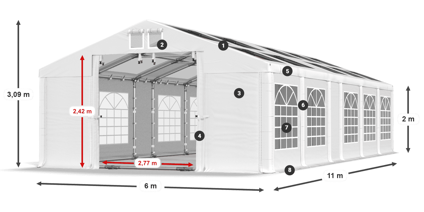 Strecha: MS 580 PVC Steny: SD 500 PVC 2 m legenda