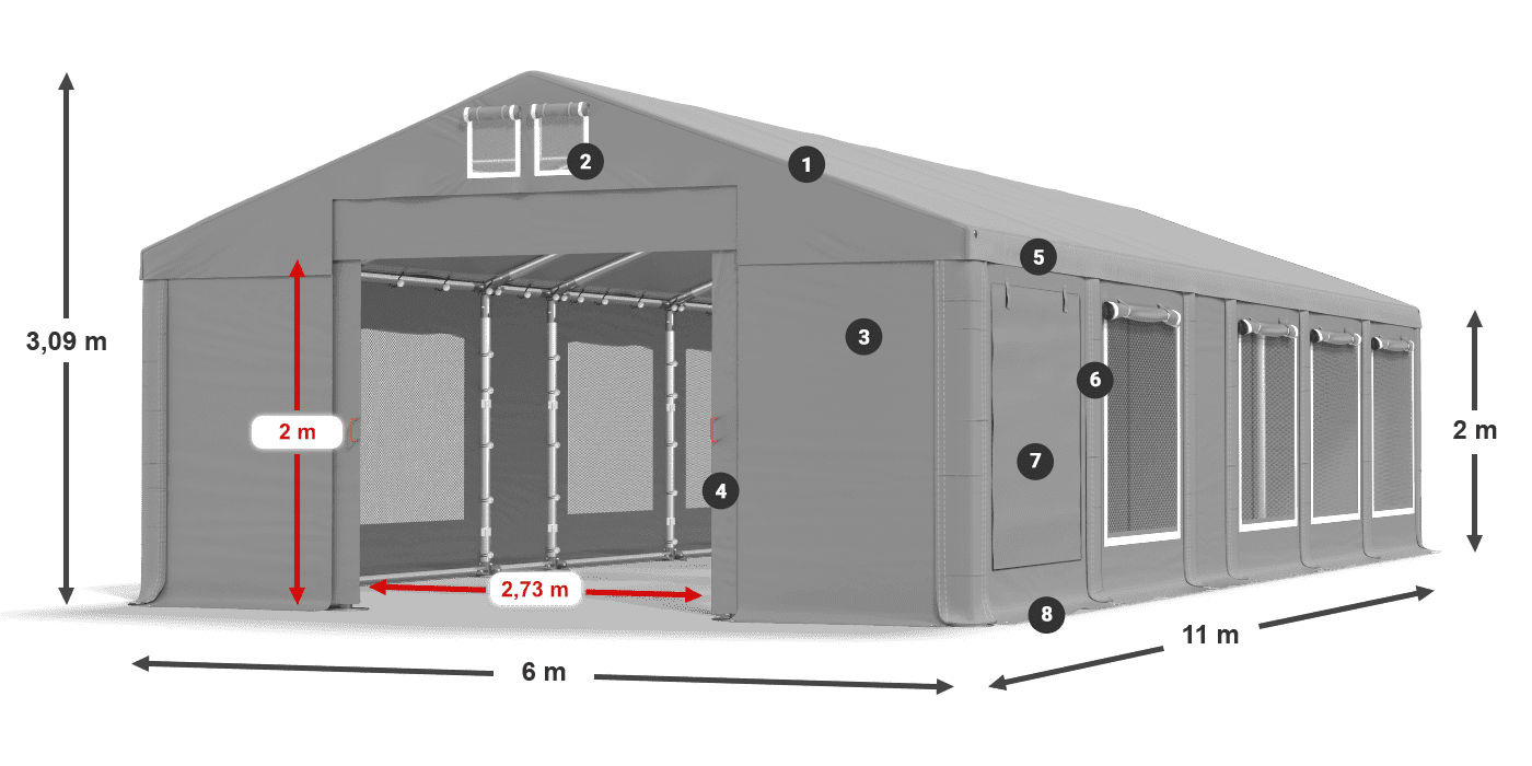 Strecha: MS 580 PVC Steny: SD M 500 PVC 2 m legenda