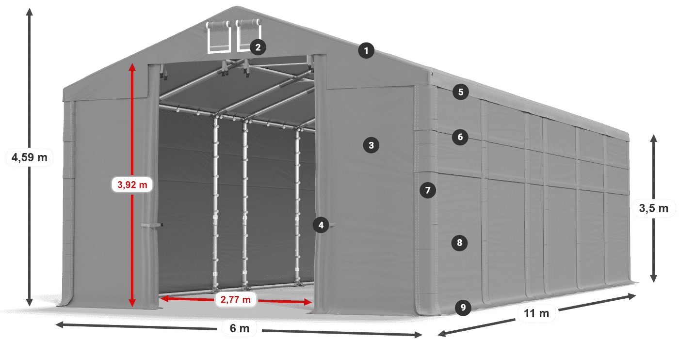 Strecha: FR 620 PVC Steny: MS 580 PVC 3,5 m legenda