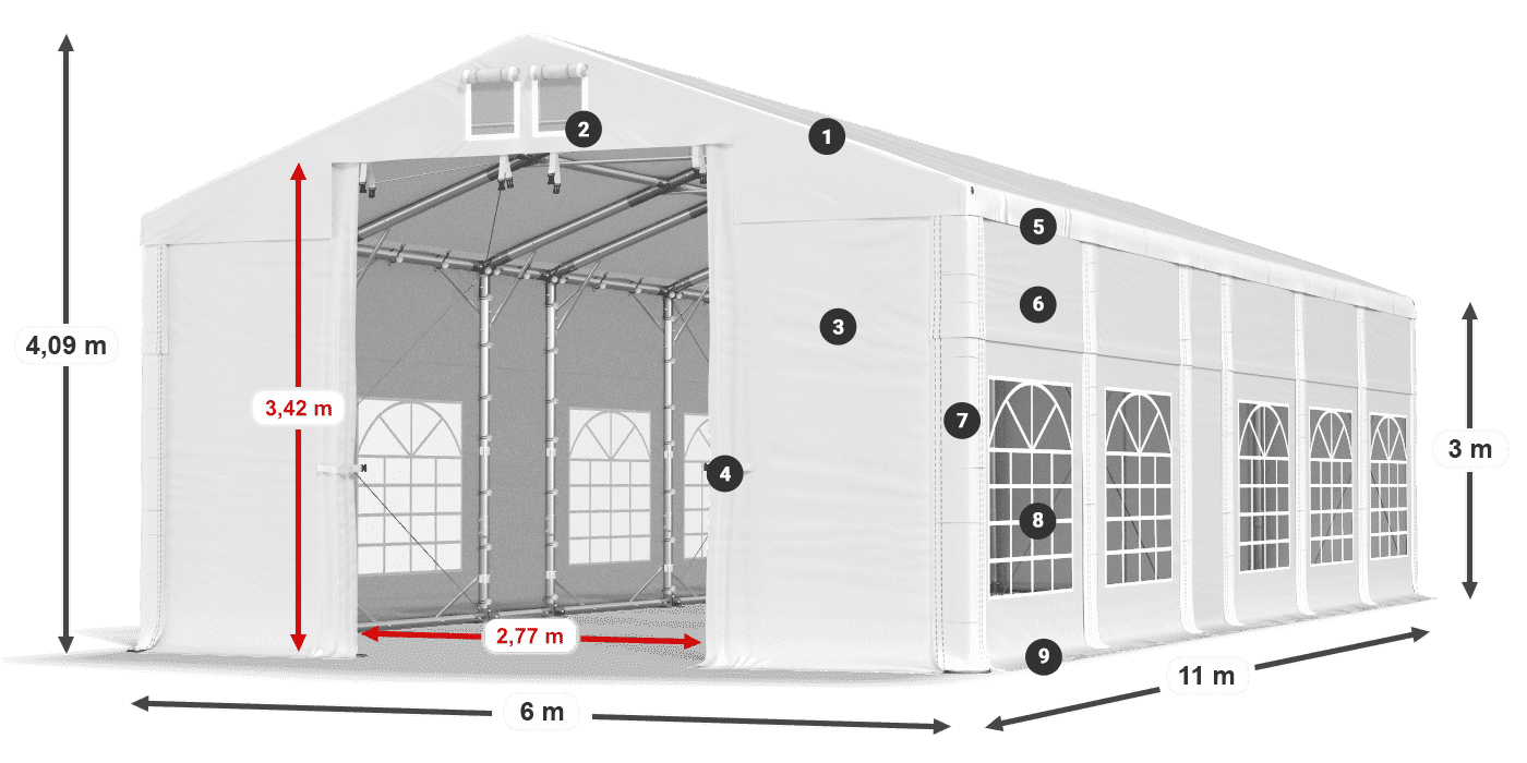 Strecha: FR 620 PVC Steny: SD 500 PVC 3m legenda