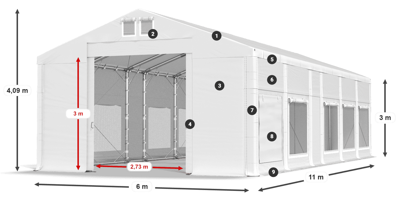 Strecha: FR 620 PVC Steny: SD 500 PVC 3m legenda