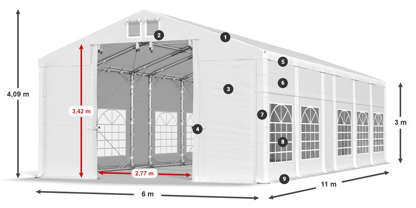 Strecha: MS 580 PVC Steny: FR 620 PVC 3m legenda
