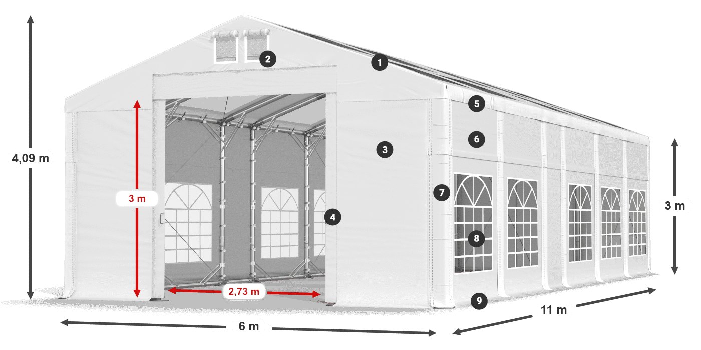 Strecha: MS T 580 PVC Steny: FR 620 PVC 3m legenda