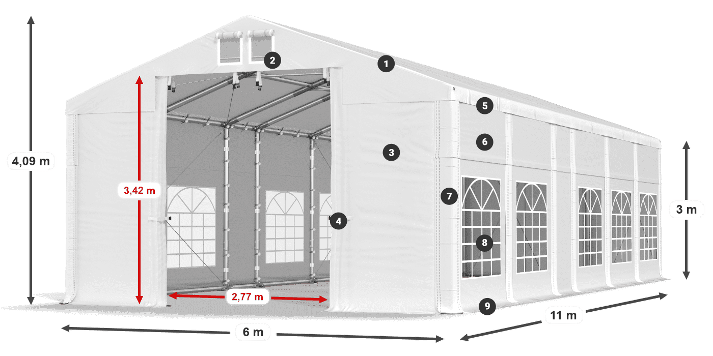Strecha: MS 580 PVC Steny: FR 620 PVC 3m legenda