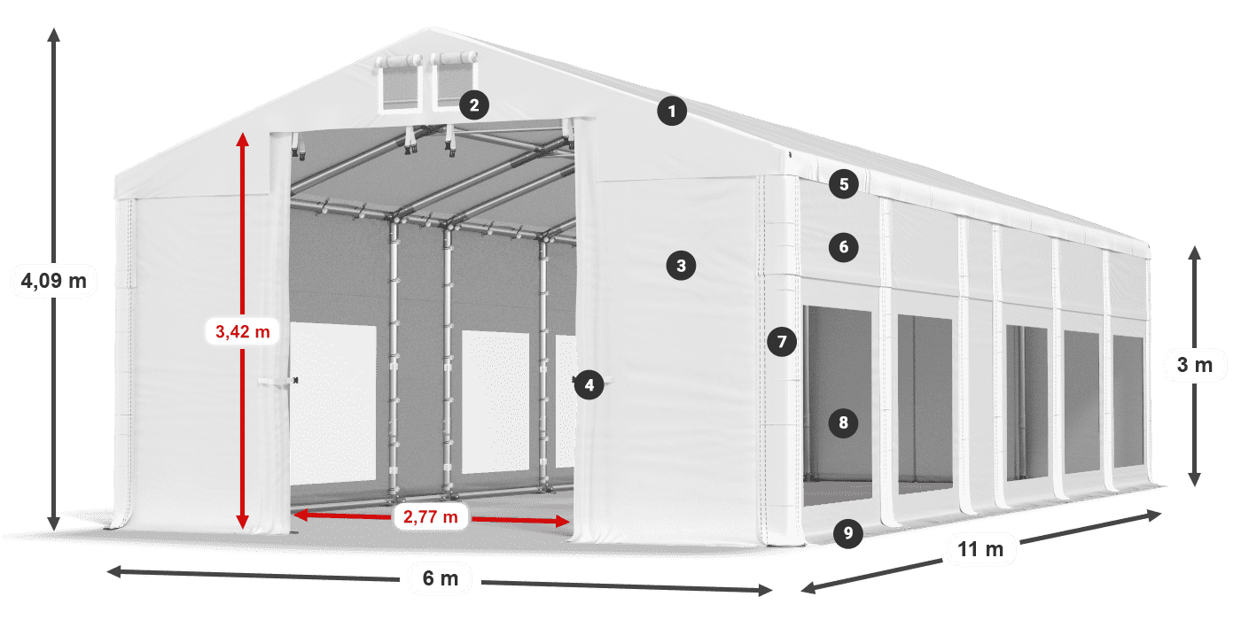 Strecha: MS 580 PVC Steny: MS 580 PVC 3m legenda
