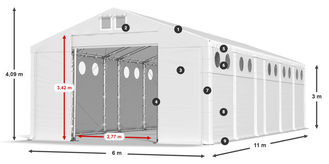Strecha: MS 580 PVC Steny: SD O 500 PVC 3m legenda