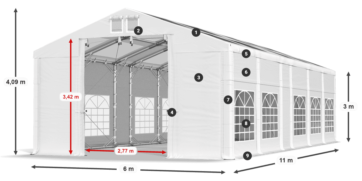 Strecha: MS T 580 PVC Steny: SD I 500 PVC 3m legenda