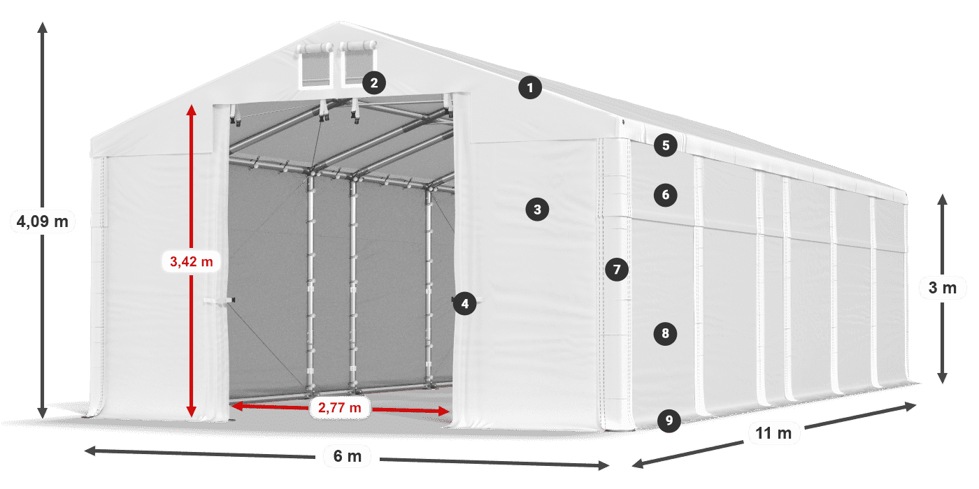 Strecha: MS 580 PVC Steny: SD 500 PVC 3m legenda
