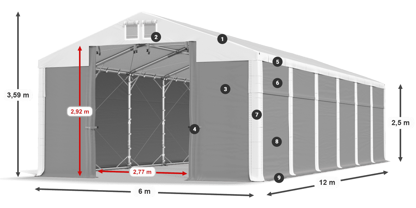 Strecha: FR 620 PVC Steny: MS 580 PVC 2,5 m legenda