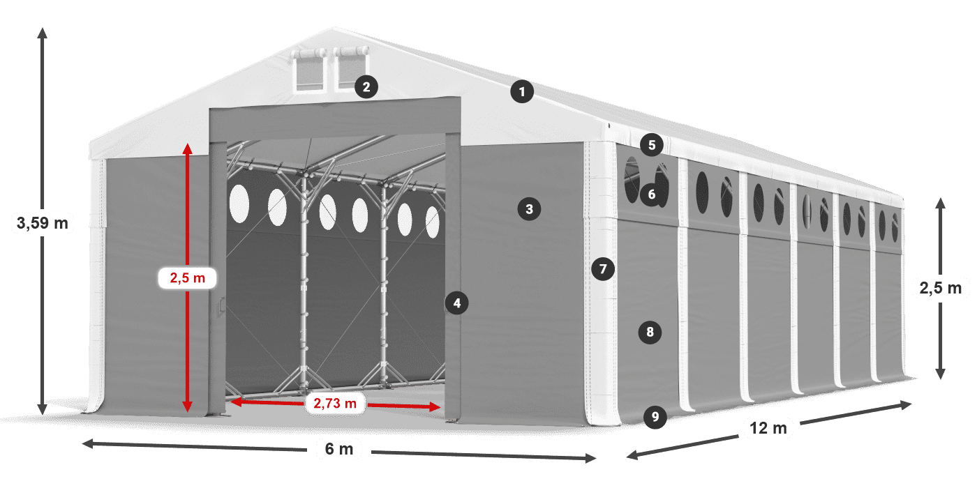 Strecha: FR 620 PVC Steny: MS O 580 PVC 2,5 m legenda