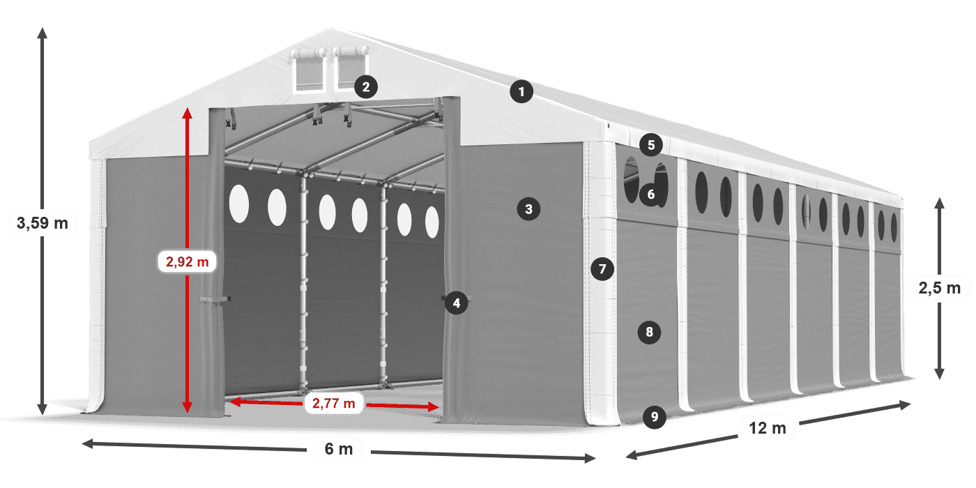 Strecha: FR 620 PVC Steny: MS O 580 PVC 2,5 m legenda