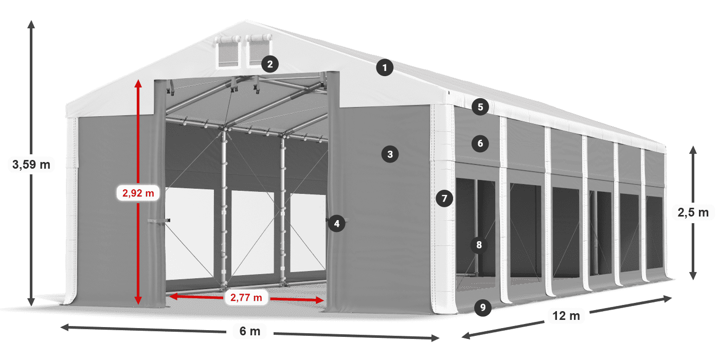 Strecha: FR 620 PVC Steny: MS 580 PVC 2,5 m legenda