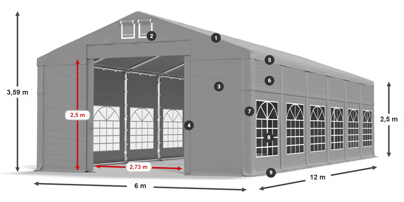 Strecha: FR 620 PVC Steny: SD 500 PVC 2,5 m legenda