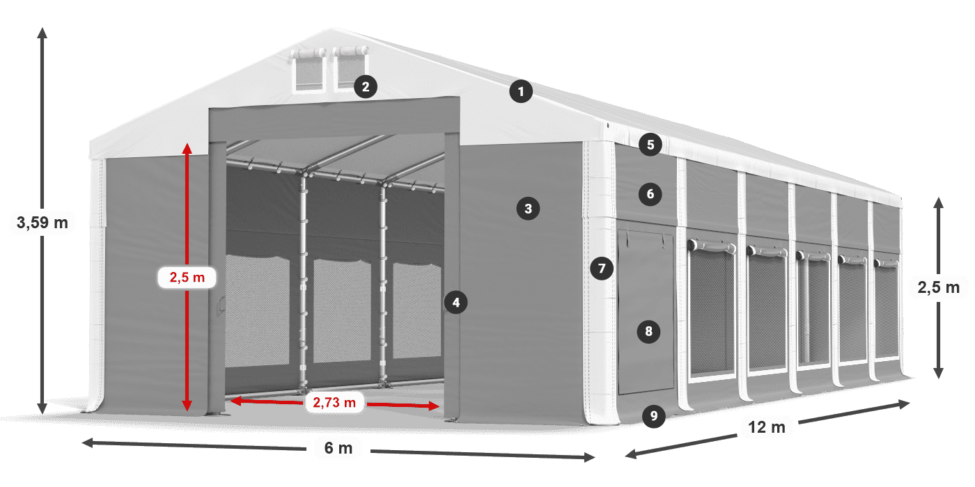 Strecha: FR 620 PVC Steny: SD 500 PVC 2,5 m legenda