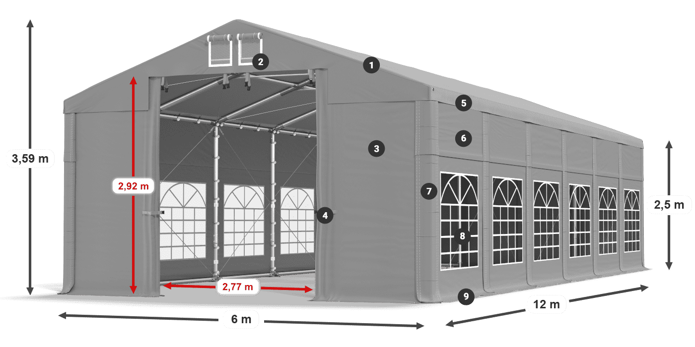 Strecha: FR 620 PVC Steny: SD 500 PVC 2,5 m legenda