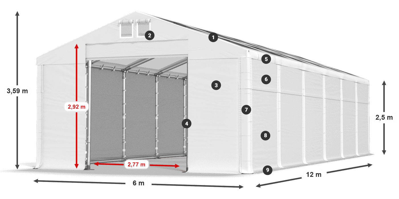 Strecha: MS T 580 PVC Steny: FR 620 PVC 2,5 m legenda