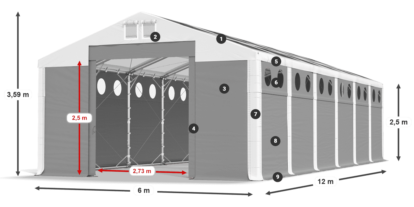 Strecha: MS T 580 PVC Steny: MS O 580 PVC 2,5 m legenda