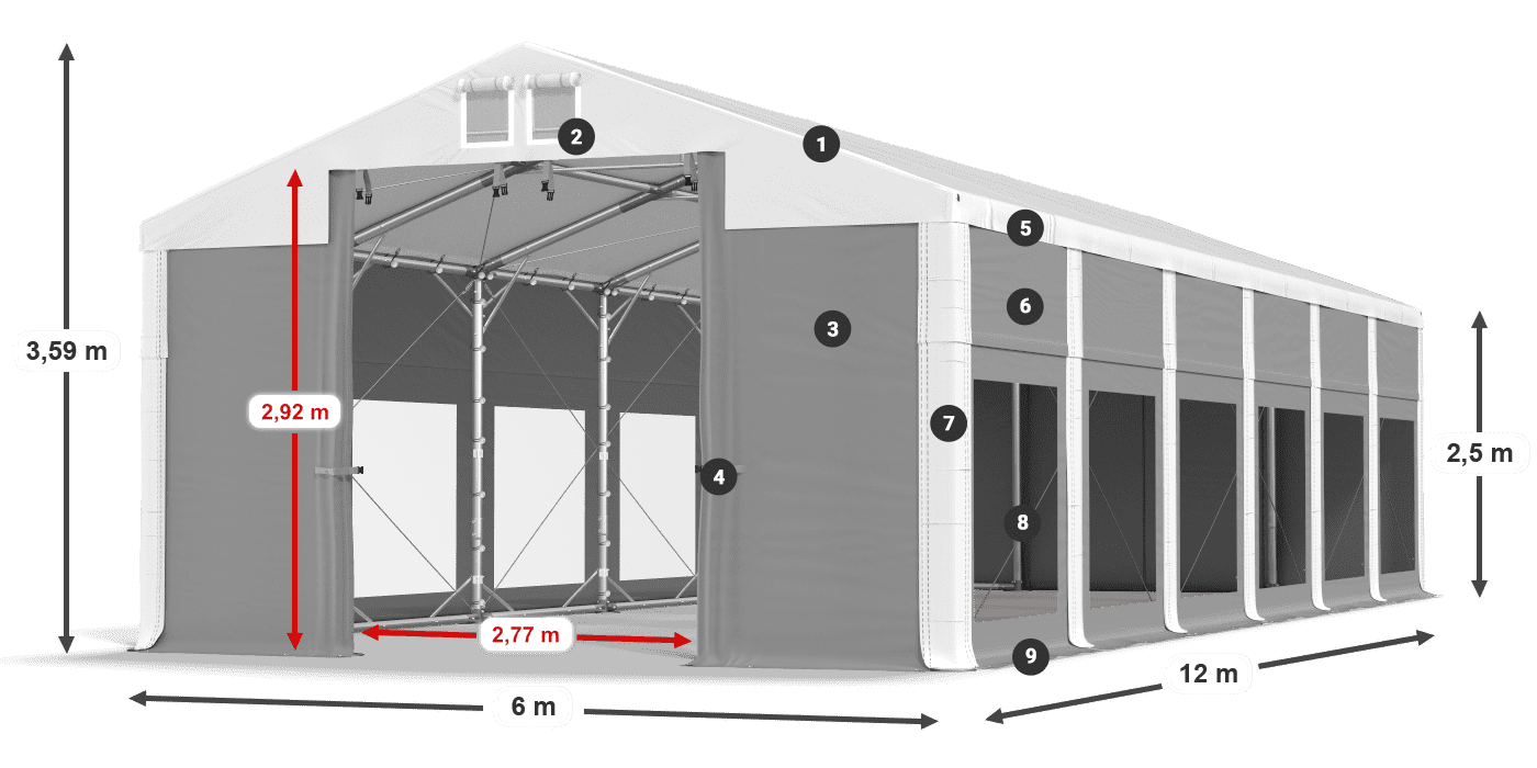 Strecha: MS 580 PVC Steny: MS 580 PVC 2,5 m legenda