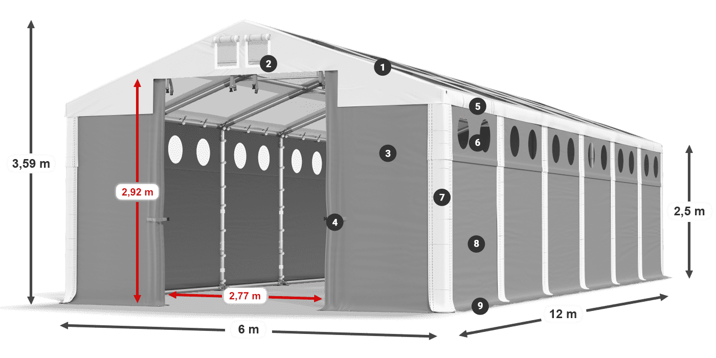 Strecha: MS T 580 PVC Steny: SD O 500 PVC 2,5 m legenda