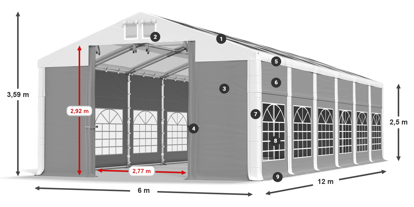 Strecha: MS 580 PVC Steny: SD 500 PVC 2,5 m legenda