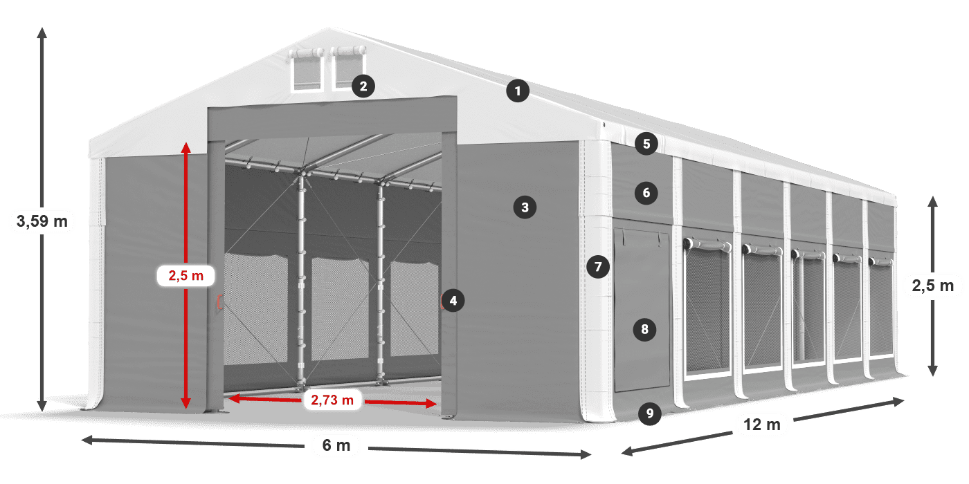 Strecha: MS 580 PVC Steny: SD M 500 PVC 2,5 m legenda
