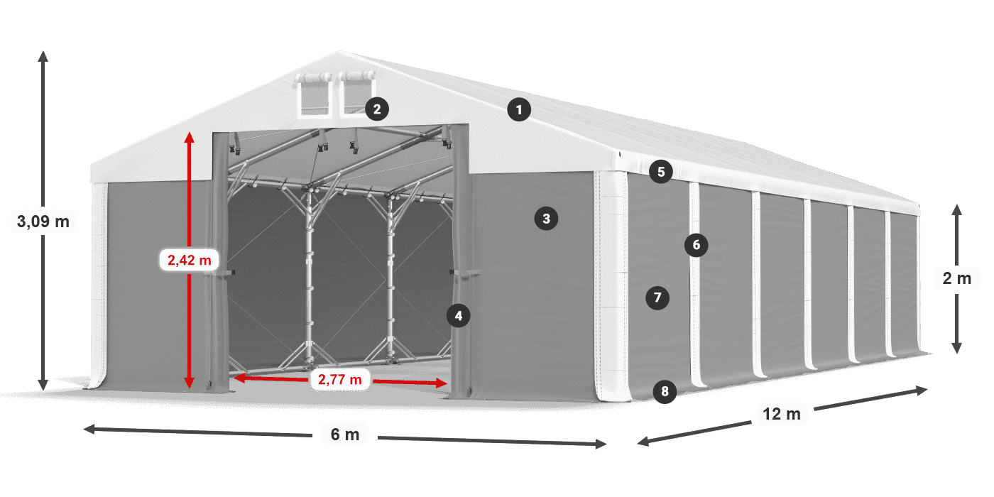 Strecha: FR 620 PVC Steny: SD 500 PVC 2 m legenda
