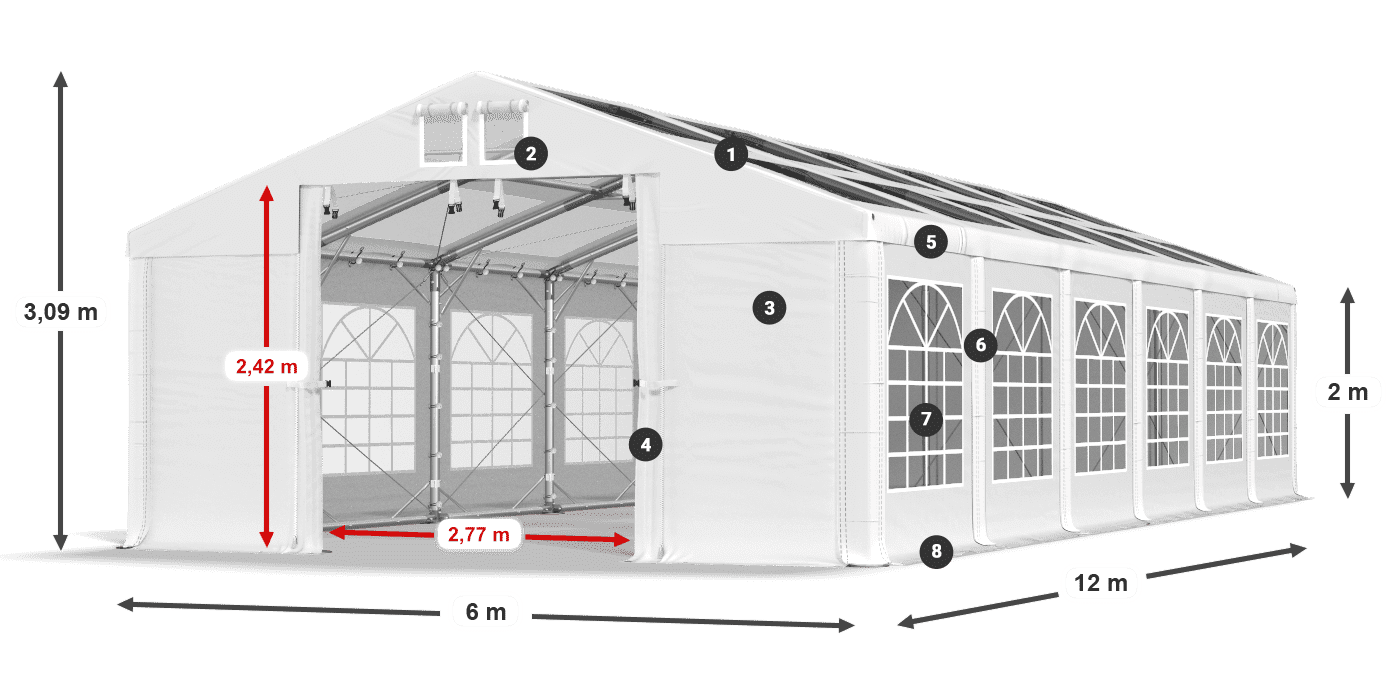 Strecha: MS T 580 PVC Steny: FR 620 PVC 2m legenda