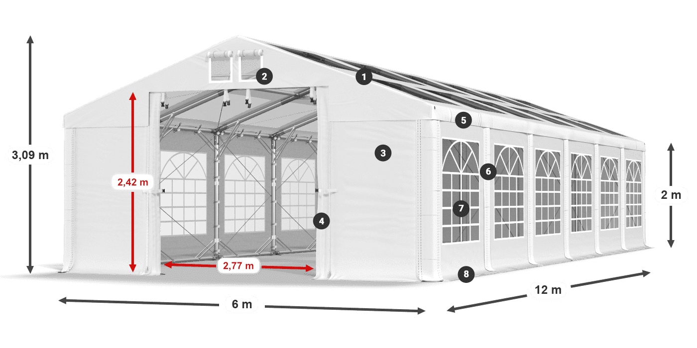 Strecha: MS T 580 PVC Steny: FR 620 PVC 2m legenda